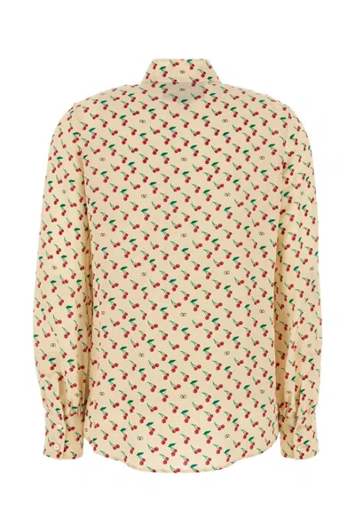 Valentino Crepe De Chine Shirt With Cherryfic Print In Neutral