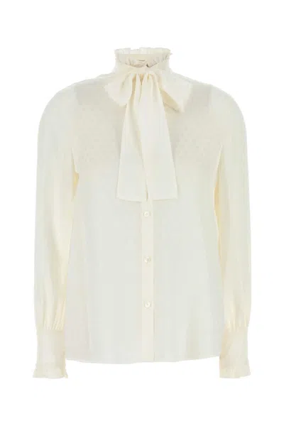 Valentino Silk Shirt With Bow Tie Neck In White