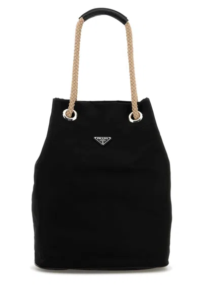 Prada Nylon Shopping Bag With Rope Handles In Black