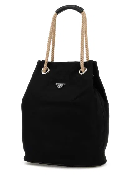 Prada Nylon Shopping Bag With Rope Handles In Black