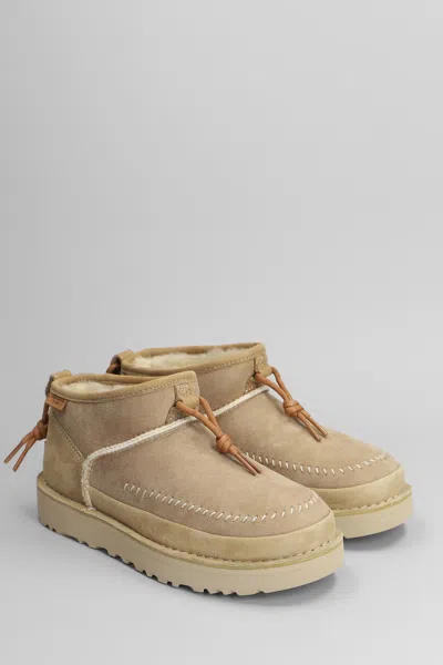 Ugg Ultra Mini Crafted Low Heels Ankle Boots In Beige Suede In Neutral