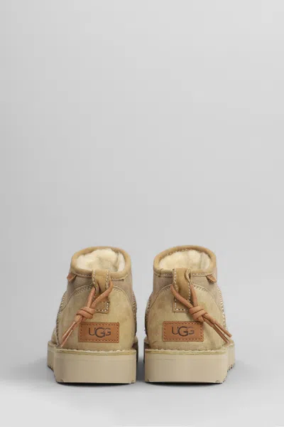 Ugg Ultra Mini Crafted Low Heels Ankle Boots In Beige Suede In Neutral