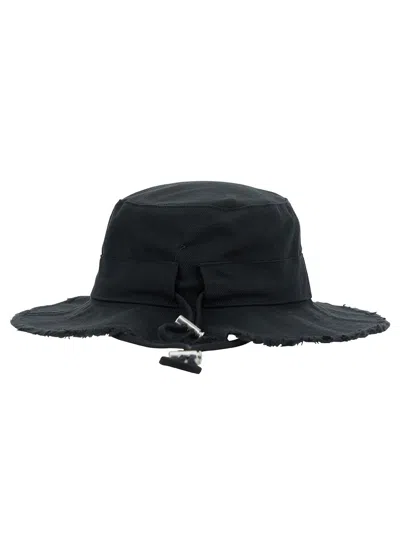 Jacquemus Le Bob Artichaut Black Hat With Metal Logo In Canvas Man