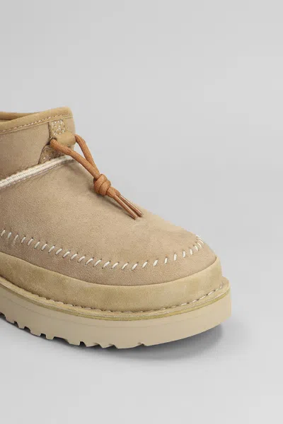 Ugg Ultra Mini Crafted Low Heels Ankle Boots In Beige Suede In Neutral