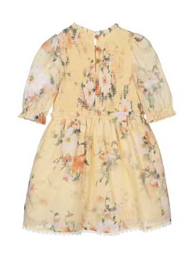 Zimmermann Girl's Everley Smocked Floral-print Dress In Yellow