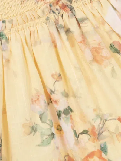 Zimmermann Girl's Everley Smocked Floral-print Dress In Yellow
