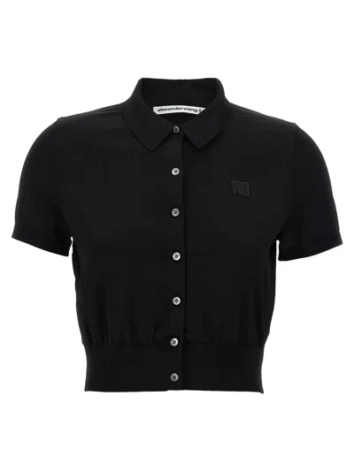 Alexander Wang T T By Alexander Wang Logo Patch Polo Shirt In Black