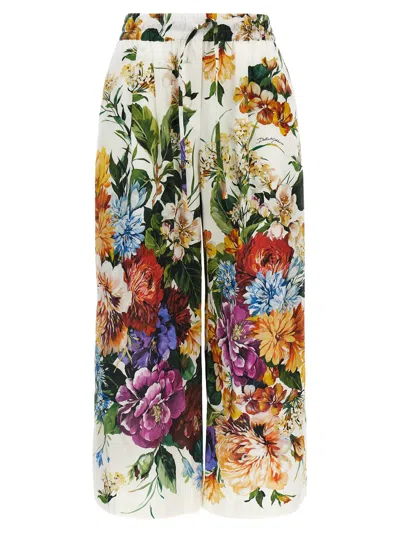 Dolce & Gabbana Multicolor Bouquet Pajama Pants In White
