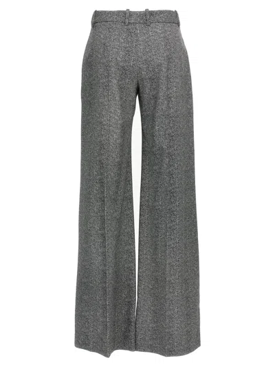 Ermanno Scervino Wide-leg High Waist Trousers With Herringbone Pattern In Gray