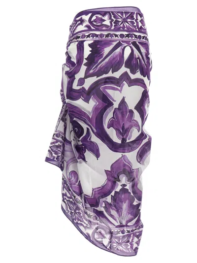 Dolce & Gabbana Sheer Floral Wrap Beach Sarong In Purple