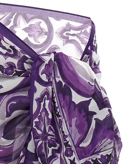 Dolce & Gabbana Sheer Floral Wrap Beach Sarong In Purple