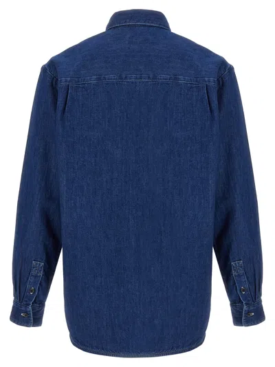 Apc A.p.c. Button-down Denim Shirt With Logo Detail In Blue