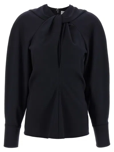 Victoria Beckham Womens Navy Twisted-neckline Textured Stretch-woven Blouse In Blue
