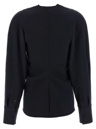 Victoria Beckham Womens Navy Twisted-neckline Textured Stretch-woven Blouse In Blue
