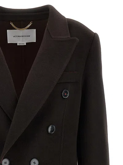 Victoria Beckham Brown Double-breasted Coat In Wool And Cashmere In Brown