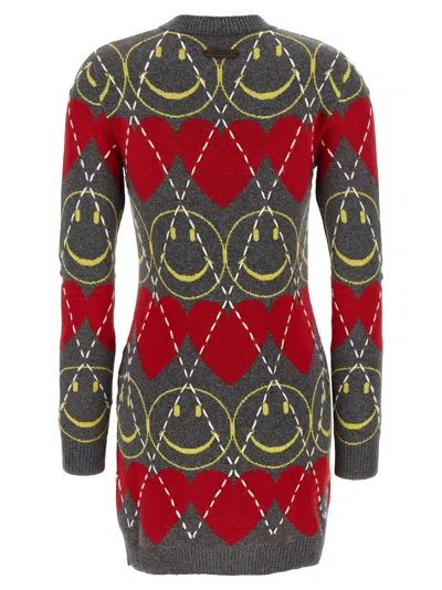 Moschino Crew Neck Long Sleeve Graphic Dress In Multi