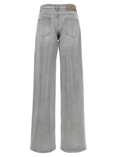 Ermanno Scervino Crystal Embellished Denim Pockets In Gray