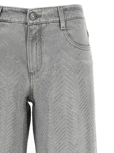 Ermanno Scervino Crystal Embellished Denim Pockets In Gray