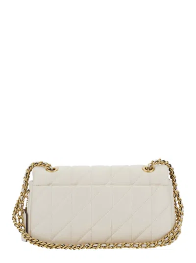 Coach Tabby 26 White Quilted Crossbody Bag With Chain-link Leather Shoulder Straps And Logo Plaque On The 