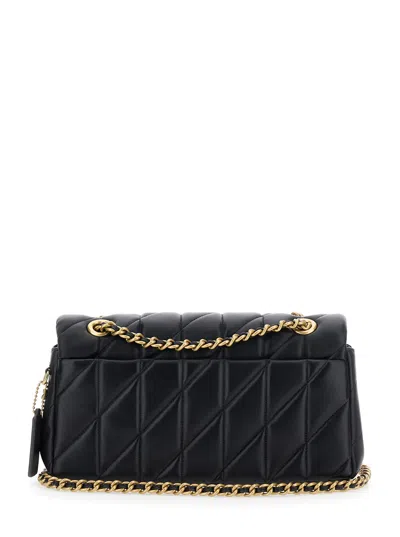 Coach Tabby 26 Black Quilted Crossbody Bag With Chain-link Leather Shoulder Straps And Logo Plaque On The 