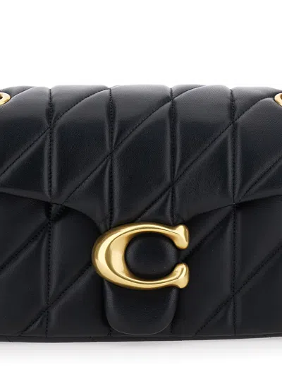 Coach Tabby 26 Black Quilted Crossbody Bag With Chain-link Leather Shoulder Straps And Logo Plaque On The 