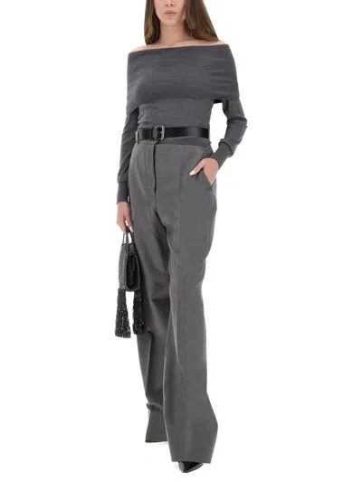 Stella Mccartney Flannel Pants With Belt In Gray