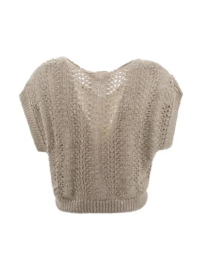 Antonelli Lace Knit Top With Sequins In Neutral
