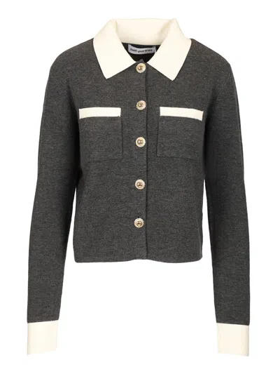 Self-portrait Self Portrait Women Wool Blend Cardigan With Contrasting Collar In Gray