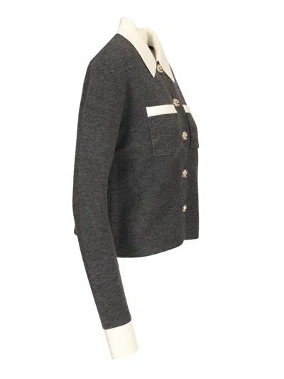 Self-portrait Self Portrait Women Wool Blend Cardigan With Contrasting Collar In Gray
