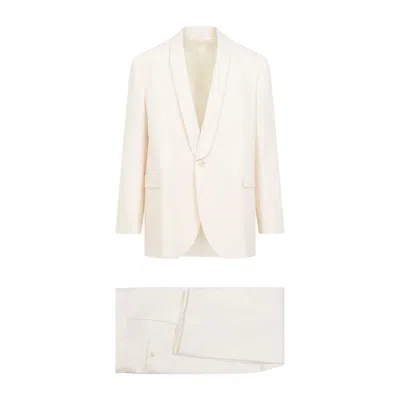 Celine Wool Suit With Belt Loops And Padded Shoulders In White
