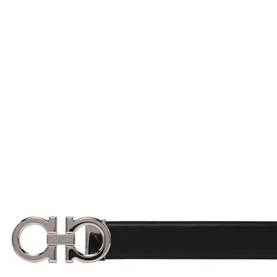 Ferragamo Adjustable Reversible Gancini Smooth Finish Belt In Black