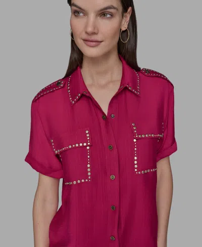Karl Lagerfeld Womens Studded Short Sleeve Shirt Xs P Xl In Pink