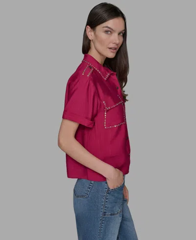 Karl Lagerfeld Womens Studded Short Sleeve Shirt Xs P Xl In Pink