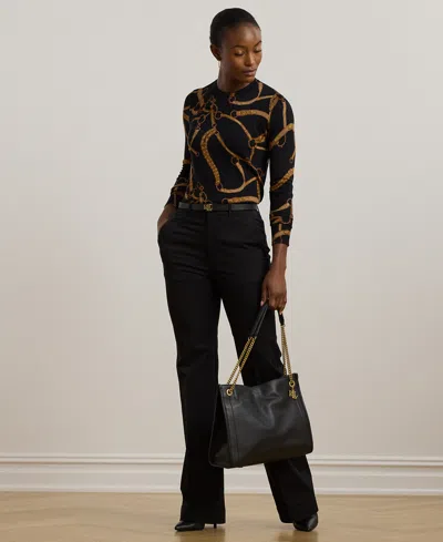 Ralph Lauren Petite Belting-print Cotton-blend Sweater In Black