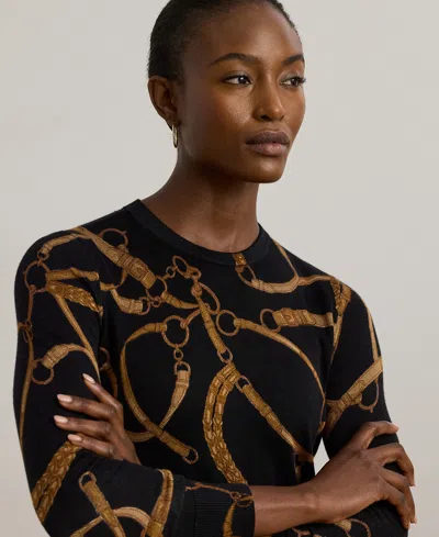 Ralph Lauren Petite Belting-print Cotton-blend Sweater In Black
