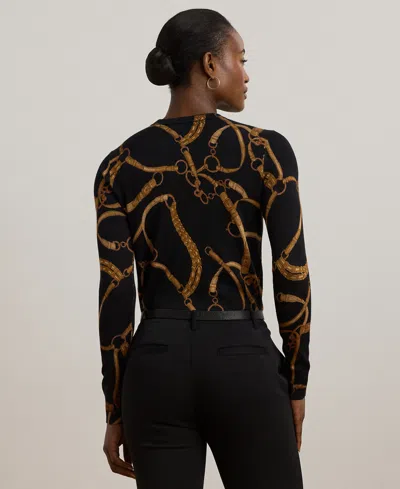 Ralph Lauren Petite Belting-print Cotton-blend Sweater In Black