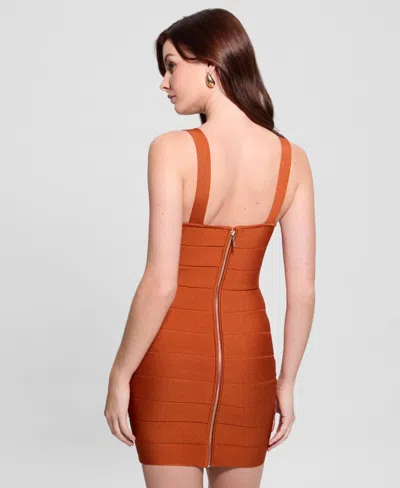 Guess Women's Solid Square-neck Short Bodycon Dress In Brown