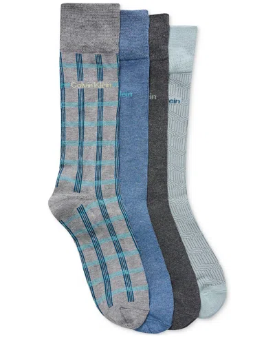 Calvin Klein Men's Flat Knit Dress Crew Socks, 4-pack In Blue