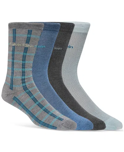 Calvin Klein Men's Flat Knit Dress Crew Socks, 4-pack In Blue