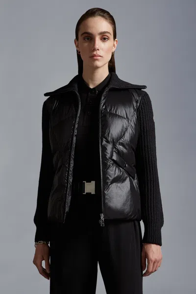 Moncler Padded Wool Cardigan In Black