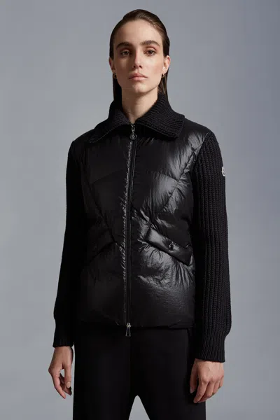 Moncler Padded Wool Cardigan In Black