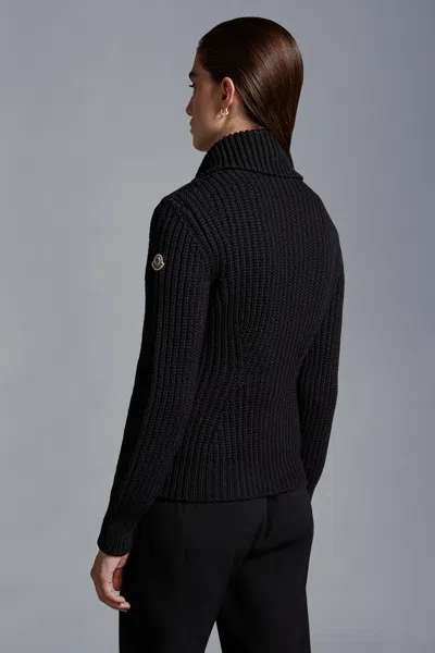 Moncler Padded Wool Cardigan In Black