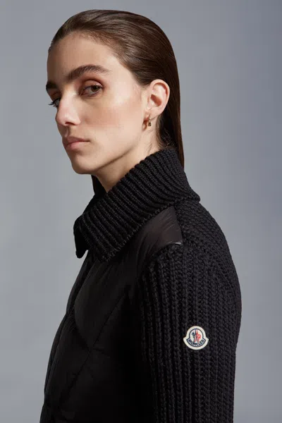 Moncler Padded Wool Cardigan In Black