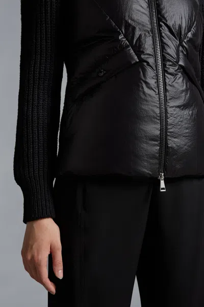Moncler Padded Wool Cardigan In Black