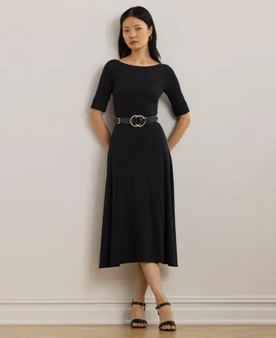 Ralph Lauren Women's Rib-knit Stretch Cotton Midi Dress In Black