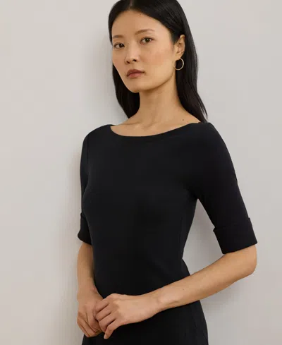 Ralph Lauren Women's Rib-knit Stretch Cotton Midi Dress In Black