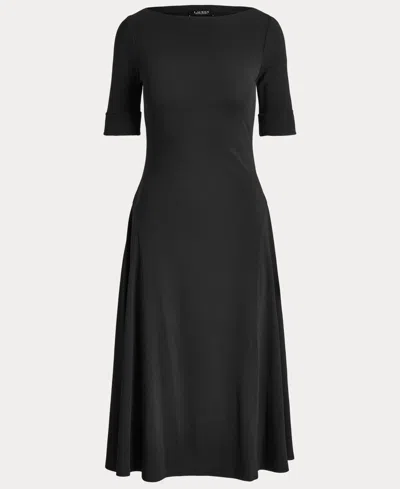 Ralph Lauren Women's Rib-knit Stretch Cotton Midi Dress In Black