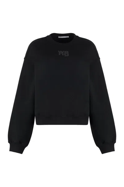 Alexander Wang Essential Terry Crew Neck Cotton Sweatshirt Clothing In Black