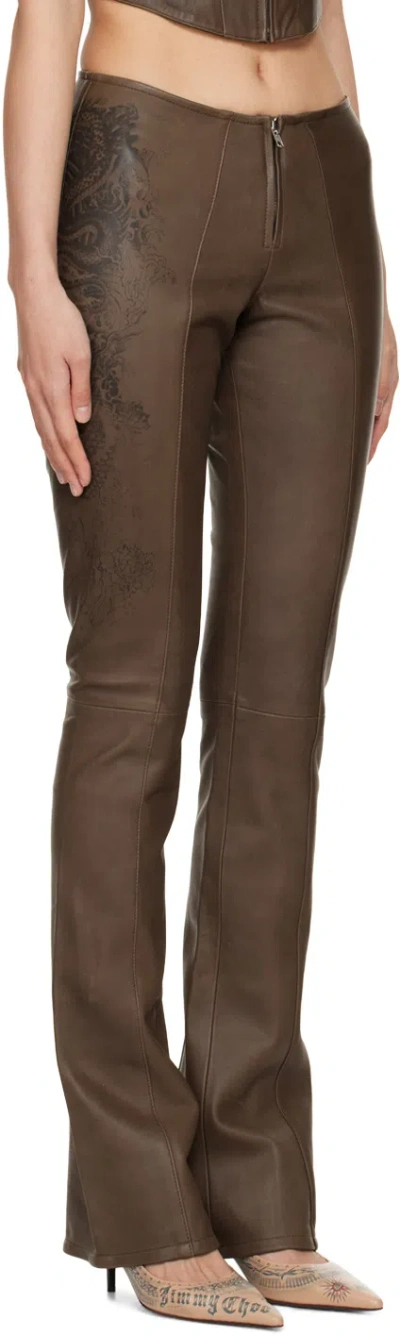 Jean Paul Gaultier Leather Flared Pants In Brown