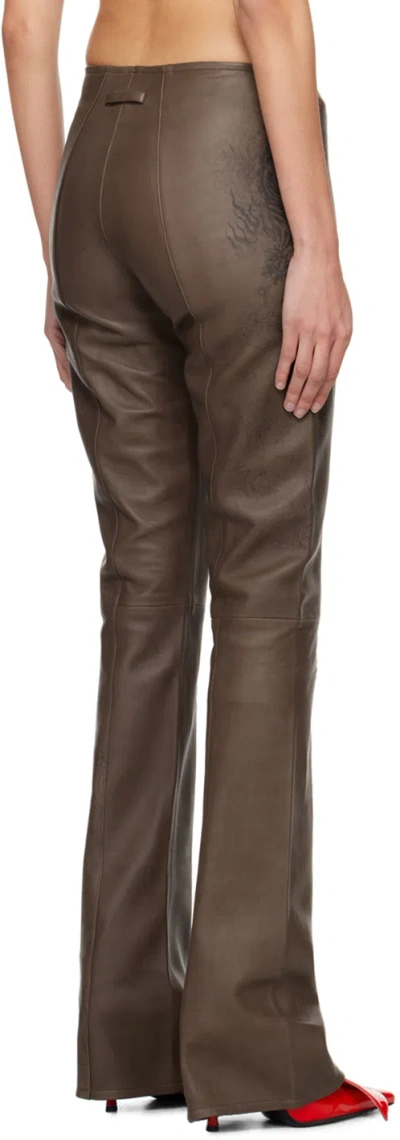 Jean Paul Gaultier Leather Flared Pants In Brown